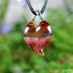 Lampwork Heart Pendant Necklace // Brosilicate/Boro Glass // Transparent// Striped Amber, Purple, Lavender, Pink // Z112