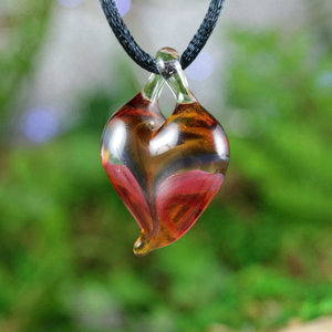 Lampwork Heart Pendant Necklace // Brosilicate/Boro Glass // Transparent// Striped Amber, Purple, Lavender, Pink // Z112