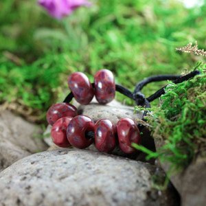 7 Loose Lampwork Rondelle Beads // Borosilicate /Boro Glass //  Pink, Purple, Yellow // Kiss A Berry // Z802