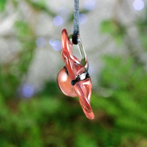 3D Flower Implosion Lampwork Pendant Necklace (Borosilcate / Boro Glass) - Red Raven - Black - Z309