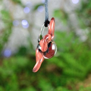 3D Flower Implosion Lampwork Pendant Necklace (Borosilcate / Boro Glass) - Red Raven - Black - Z309