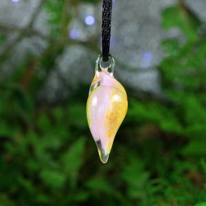 Hand Blown Lampwork Glass Heart Pendant Necklace // Boro/Borosilicate // Handmade Glass Art // Clear, Yellow, Pink Sparkle // Z1126