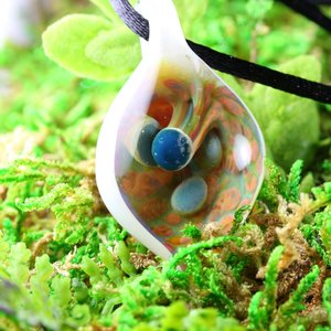 Mushroom Lampwork Pendant // Handmade Glass // Boro/Borosilicate Glass // 4 Blue Mushrooms Growing From the Earth, White // Z1120