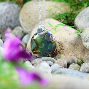 Iridescent Light Lampwork Pendant // Boro/Borosilicate Glass Necklace // Rainbow, Light-Catcher, Purples, Blues, Sterling Silver // Z1101