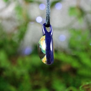 Implosion Pendant // Lampwork Jewelry // Borosilicate Glass // Boro Pendant // Luster Blue, Orange, Yellow, Green // 3 Nuts // Z1027