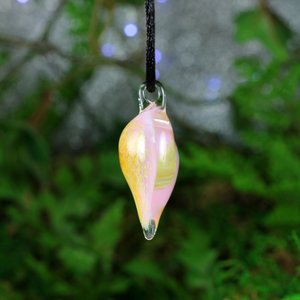 Hand Blown Lampwork Glass Heart Pendant Necklace // Boro/Borosilicate // Handmade Glass Art // Clear, Yellow, Pink Sparkle // Z1126