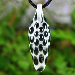 Orange Flower Implosion Lampwork Pendant Necklace // Borosilicate/Boro Glass // Orange Flower Encased in White and Black Polka Dot // Z1122