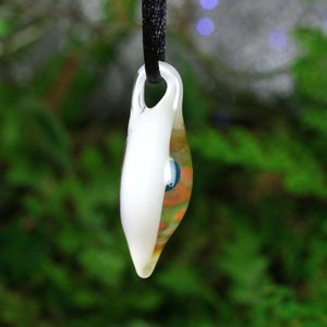 Mushroom Lampwork Pendant // Handmade Glass // Boro/Borosilicate Glass // 4 Blue Mushrooms Growing From the Earth, White // Z1120