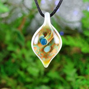 Mushroom Lampwork Pendant // Handmade Glass // Boro/Borosilicate Glass // 4 Blue Mushrooms Growing From the Earth, White // Z1120