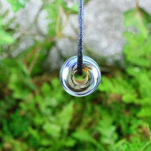 Handmade Large Lampwork Bead Pendant // Borosilicate/Boro Glass // Blue Stripes and Swirl // Center Piece // Z179