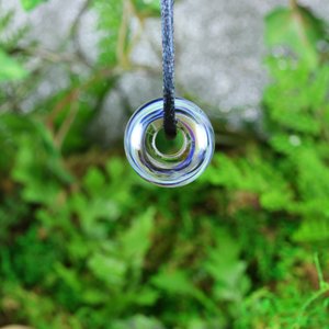 Handmade Large Lampwork Bead Pendant // Borosilicate/Boro Glass // Blue Stripes and Swirl // Center Piece // Z179