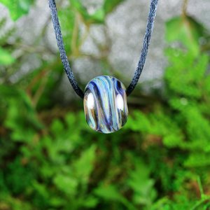 Handmade Large Lampwork Bead Pendant // Borosilicate/Boro Glass // Blue Stripes and Swirl // Center Piece // Z179