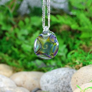 Iridescent Light Lampwork Pendant // Boro/Borosilicate Glass Necklace // Rainbow, Light-Catcher, Purples, Blues, Sterling Silver // Z1101
