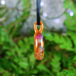 Lampwork Round Glass Jewelry // Borosilicate Glass // Boro Pendant // Glass Necklace // Round with Orange Cellular Design // Z173