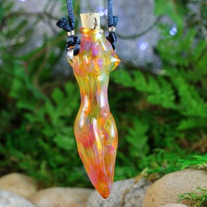 Hand Blown Fire Goddess Vessel // Lampwork Pendant Necklace // Boro/Borosilicate Glass // Oil, Perfume, Stash, Iridescent Rainbow // Z416