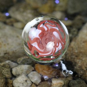 Handmade Lampwork Flower Marble (Borosilicate / Boro Glass) w/ Opal Orb & Art Nouveau Inspired Vines - Hand Blown Marbles - 1 5/16 inch/34mm