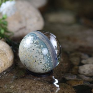 Handmade Lampwork Marble (Borosilicate/Boro Glass) Hand-Blown Hider Lunar Space Marbles - Mirror Moon Bubble - 1 inch / 26mm - Z773