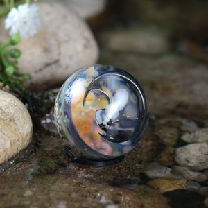 Handmade Lampwork Marble (Borosilicate/Boro Glass) Hand-Blown Hider Lunar Space Marbles - Mirror Moon Bubble - 1 inch / 26mm - Z773