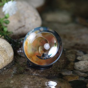 Handmade Lampwork Marble (Borosilicate/Boro Glass) Hand-Blown Hider Lunar Space Marbles - Mirror Moon Bubble - 1 inch / 26mm - Z773