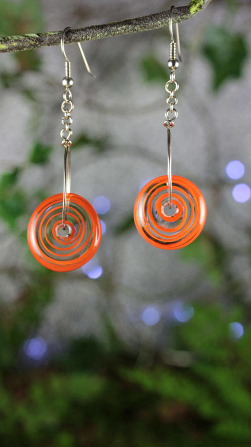 Lampwork Dangle Earrings // Soft Effetre Moretti Glass // Orange Candy Spiral Beaded Earrings // Z910