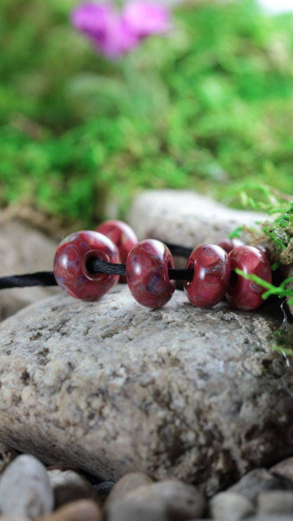 7 Loose Lampwork Rondelle Beads // Borosilicate /Boro Glass //  Pink, Purple, Yellow // Kiss A Berry // Z802