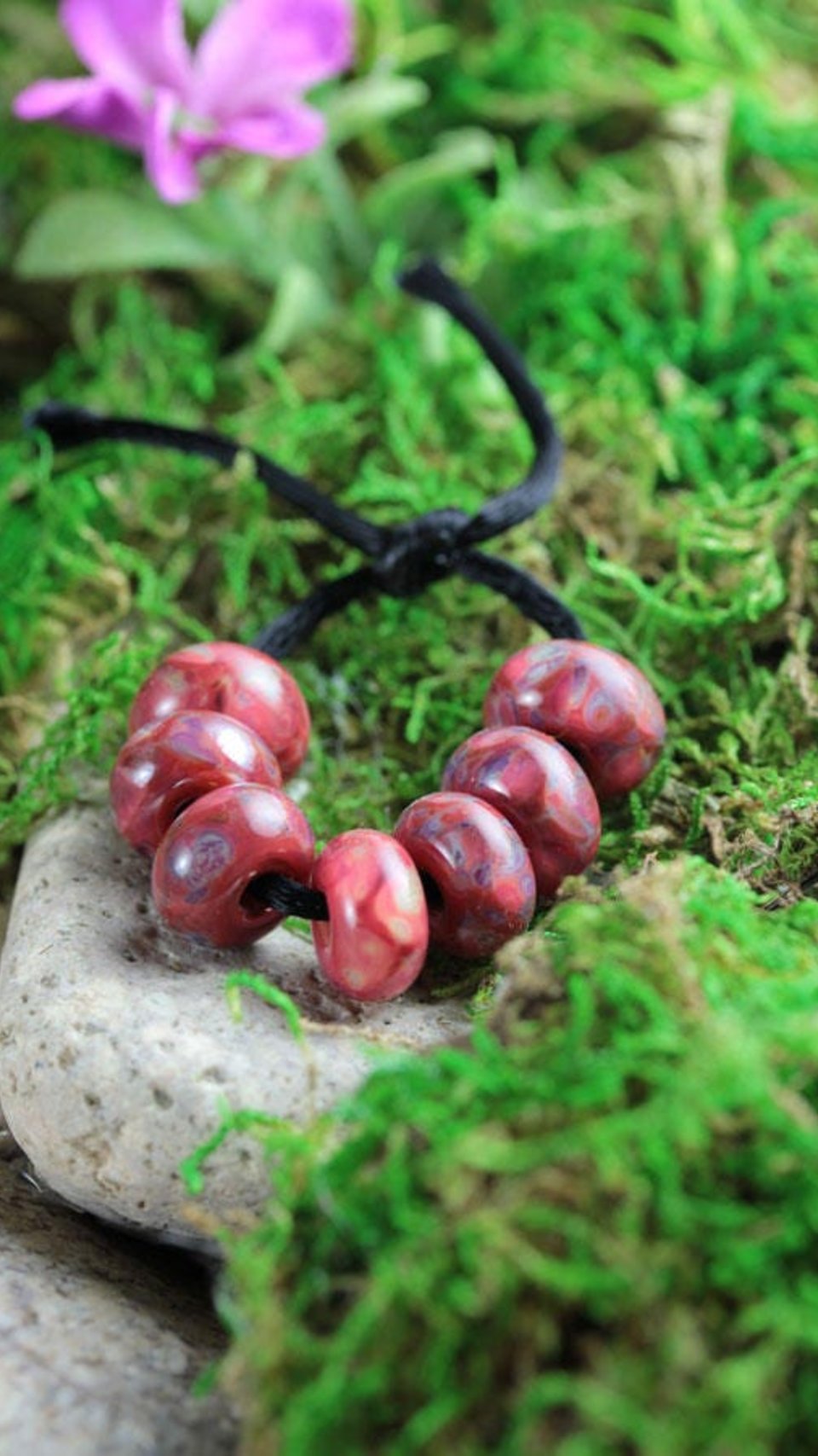 7 Loose Lampwork Rondelle Beads // Borosilicate /Boro Glass //  Pink, Purple, Yellow // Kiss A Berry // Z802