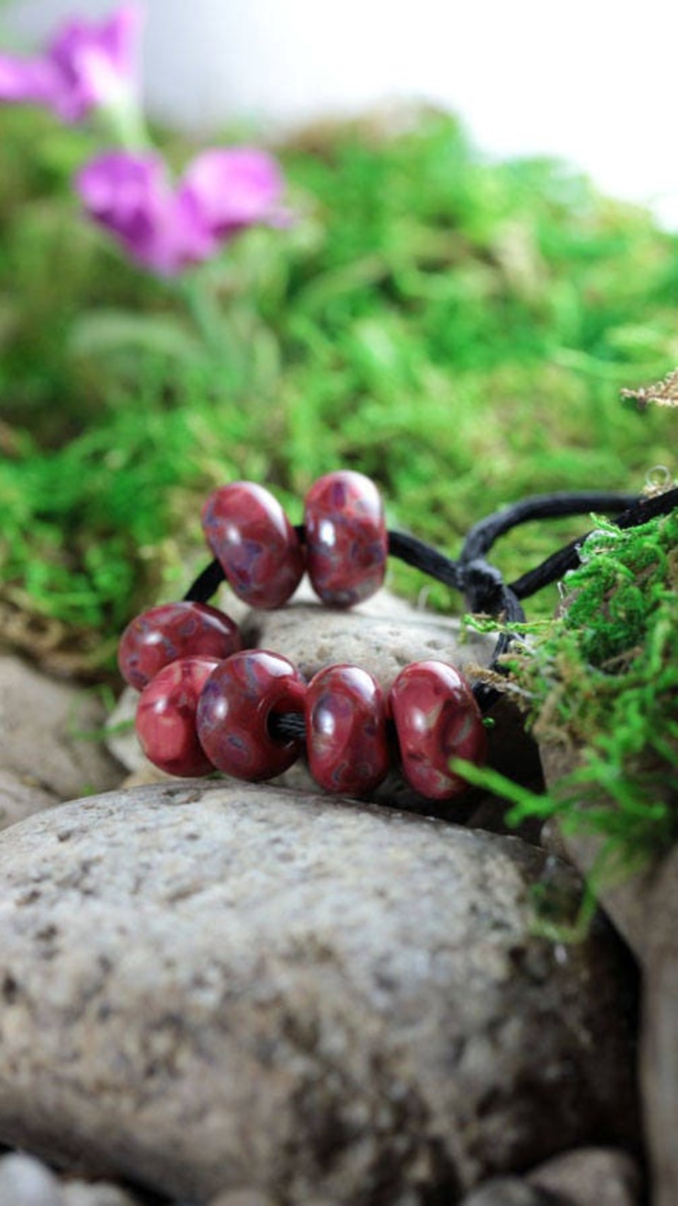 7 Loose Lampwork Rondelle Beads // Borosilicate /Boro Glass //  Pink, Purple, Yellow // Kiss A Berry // Z802
