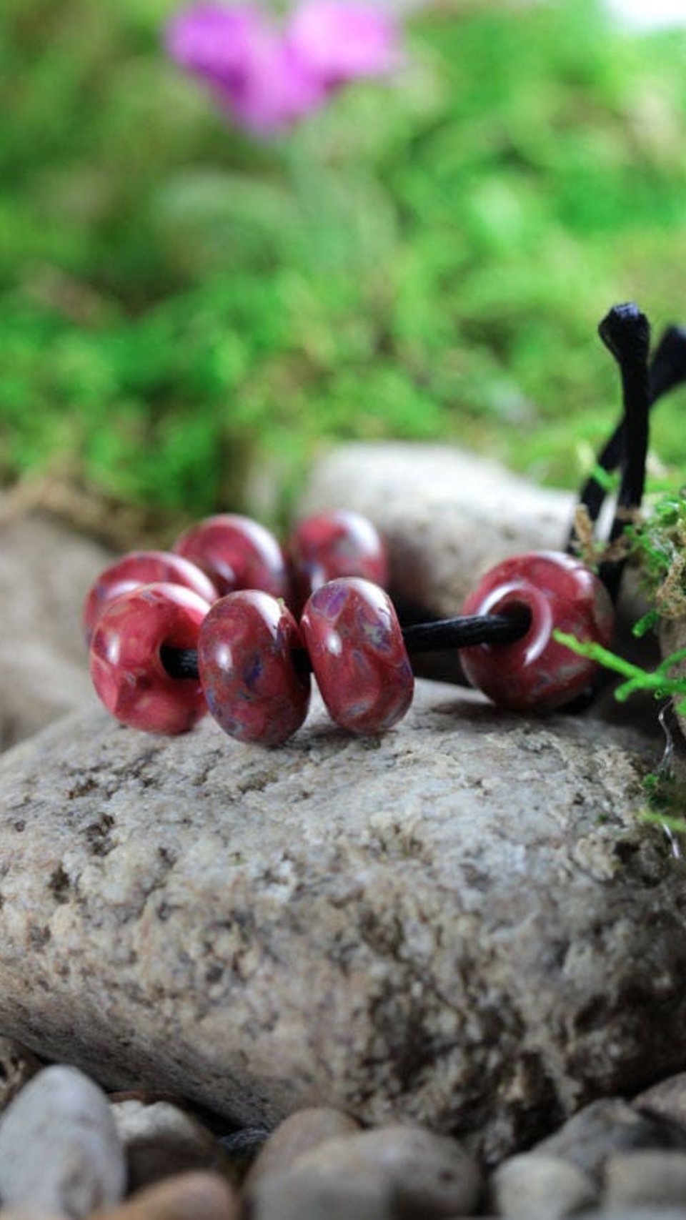 7 Loose Lampwork Rondelle Beads // Borosilicate /Boro Glass //  Pink, Purple, Yellow // Kiss A Berry // Z802