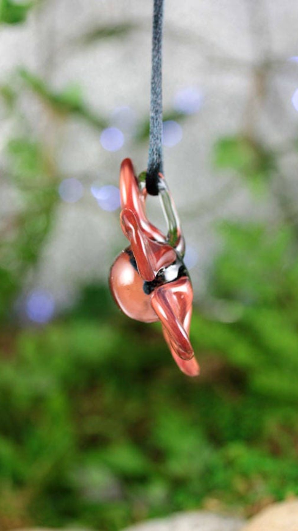 3D Flower Implosion Lampwork Pendant Necklace (Borosilcate / Boro Glass) - Red Raven - Black - Z309