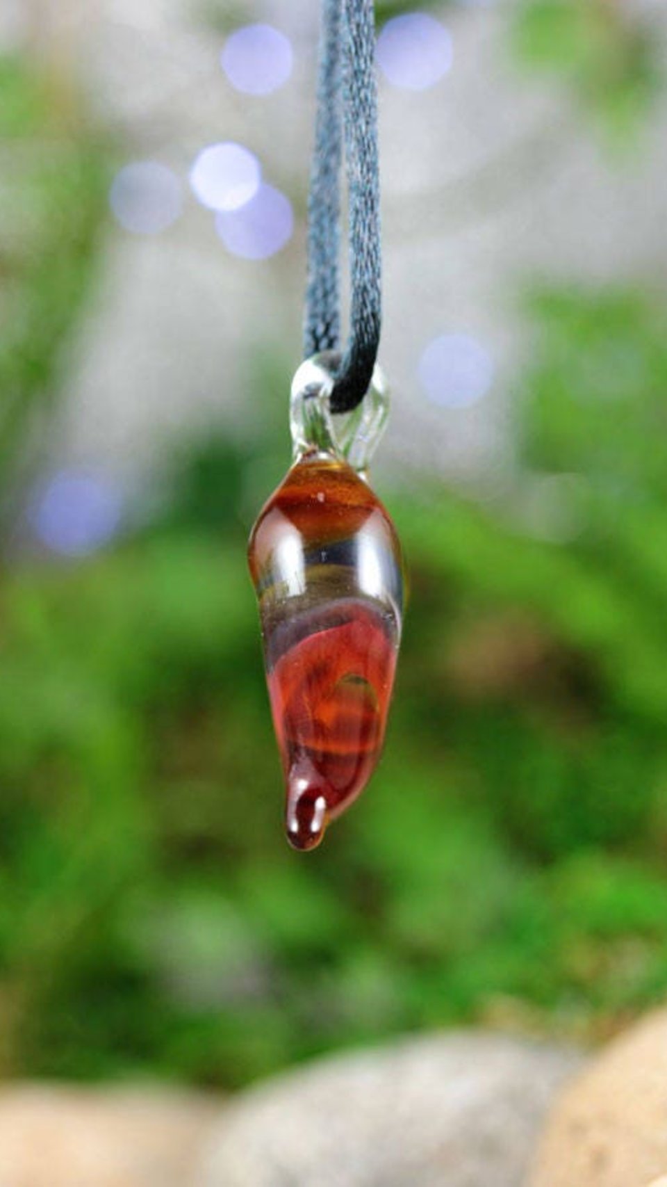 Lampwork Heart Pendant Necklace // Brosilicate/Boro Glass // Transparent// Striped Amber, Purple, Lavender, Pink // Z112