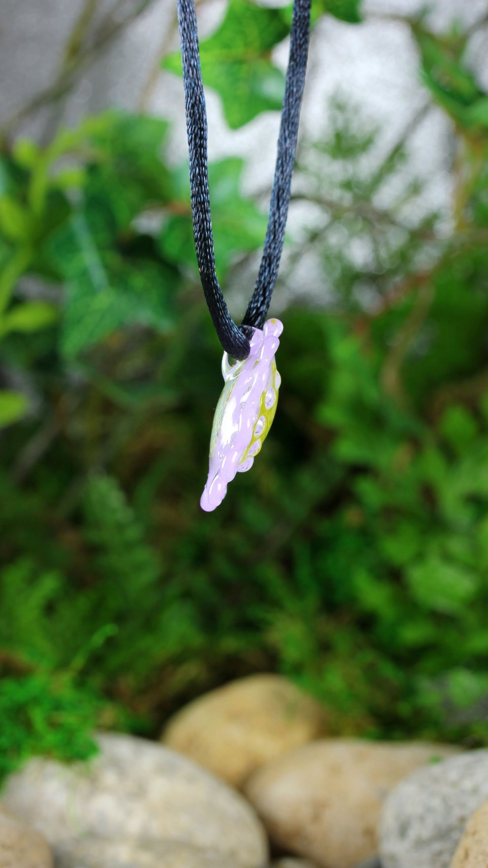 Hand Blown Flower Lampwork Pendant Necklace // Boro/Borosilicate Glass // Lavender, Happy Yellow, Dots // Z312
