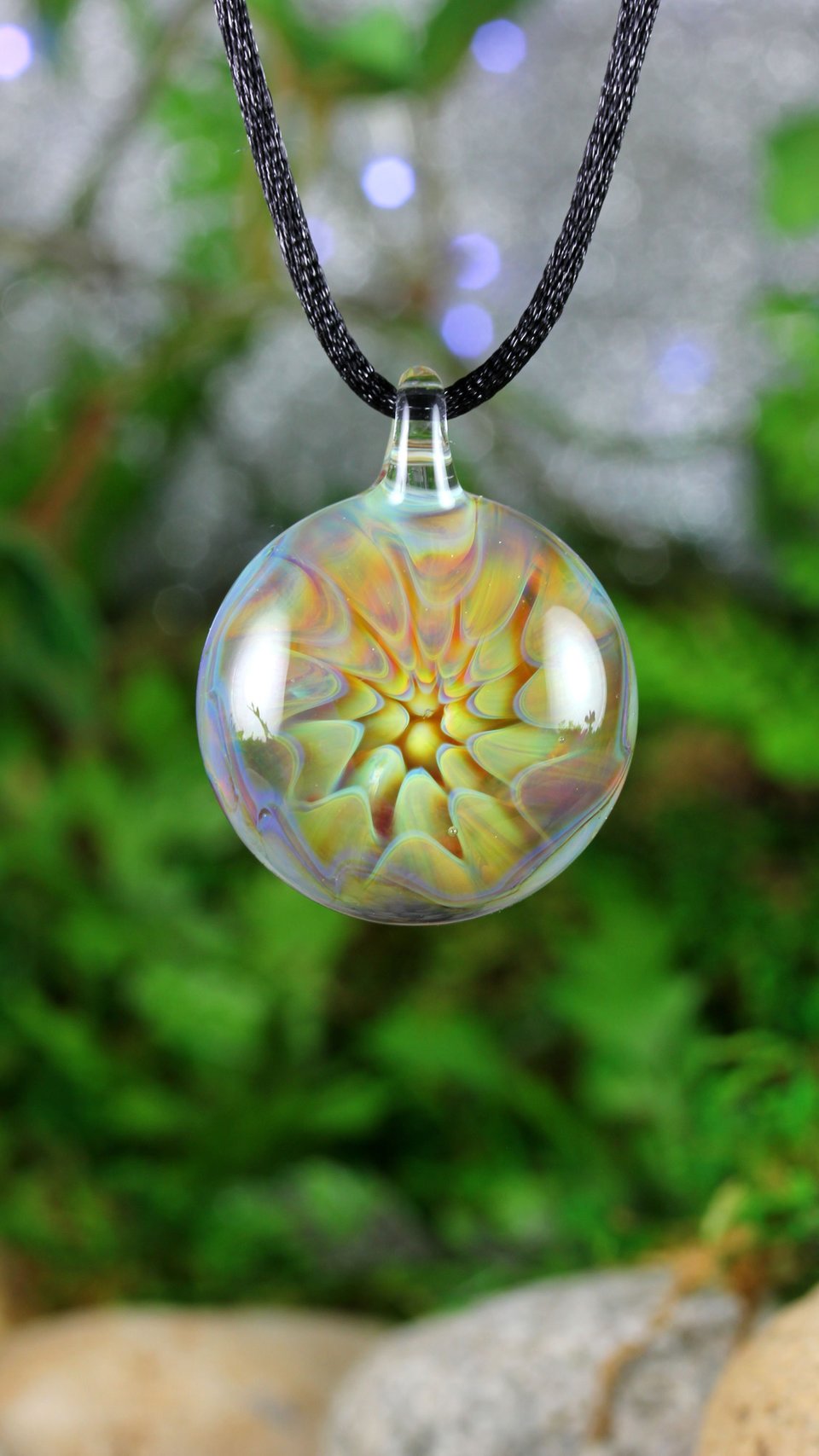 Honeycomb Lampwork Pendant Necklace // Borosilicate/Boro Glass // Rainbow Neons in a Swirled Honeycomb // Z1123