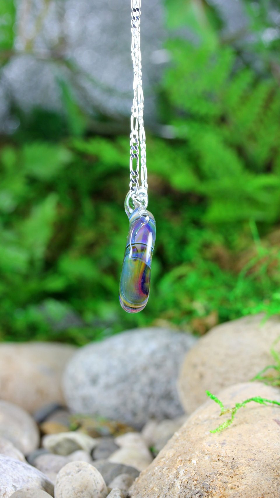 Iridescent Light Lampwork Pendant // Boro/Borosilicate Glass Necklace // Rainbow, Light-Catcher, Purples, Blues, Sterling Silver // Z1101