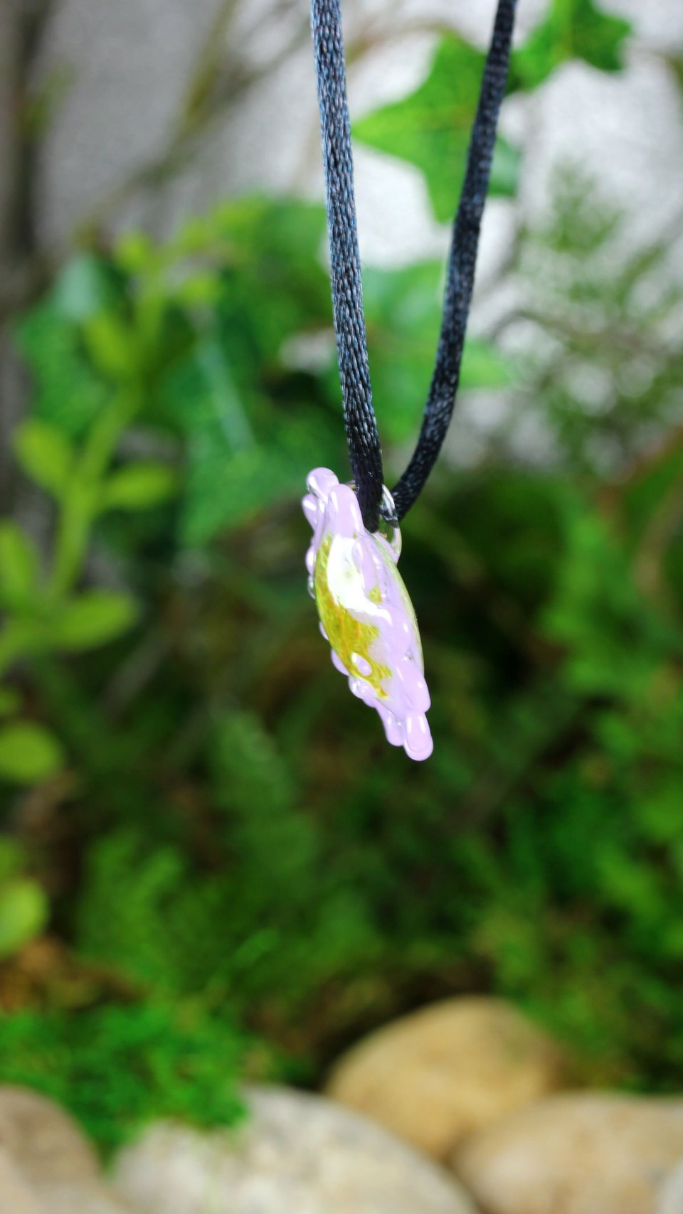 Hand Blown Flower Lampwork Pendant Necklace // Boro/Borosilicate Glass // Lavender, Happy Yellow, Dots // Z312