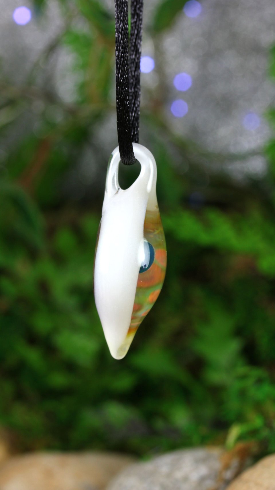 Mushroom Lampwork Pendant // Handmade Glass // Boro/Borosilicate Glass // 4 Blue Mushrooms Growing From the Earth, White // Z1120