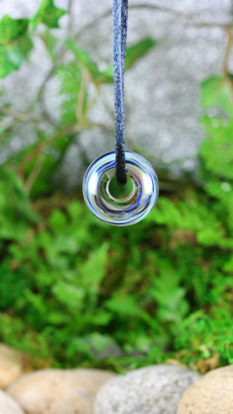 Handmade Large Lampwork Bead Pendant // Borosilicate/Boro Glass // Blue Stripes and Swirl // Center Piece // Z179
