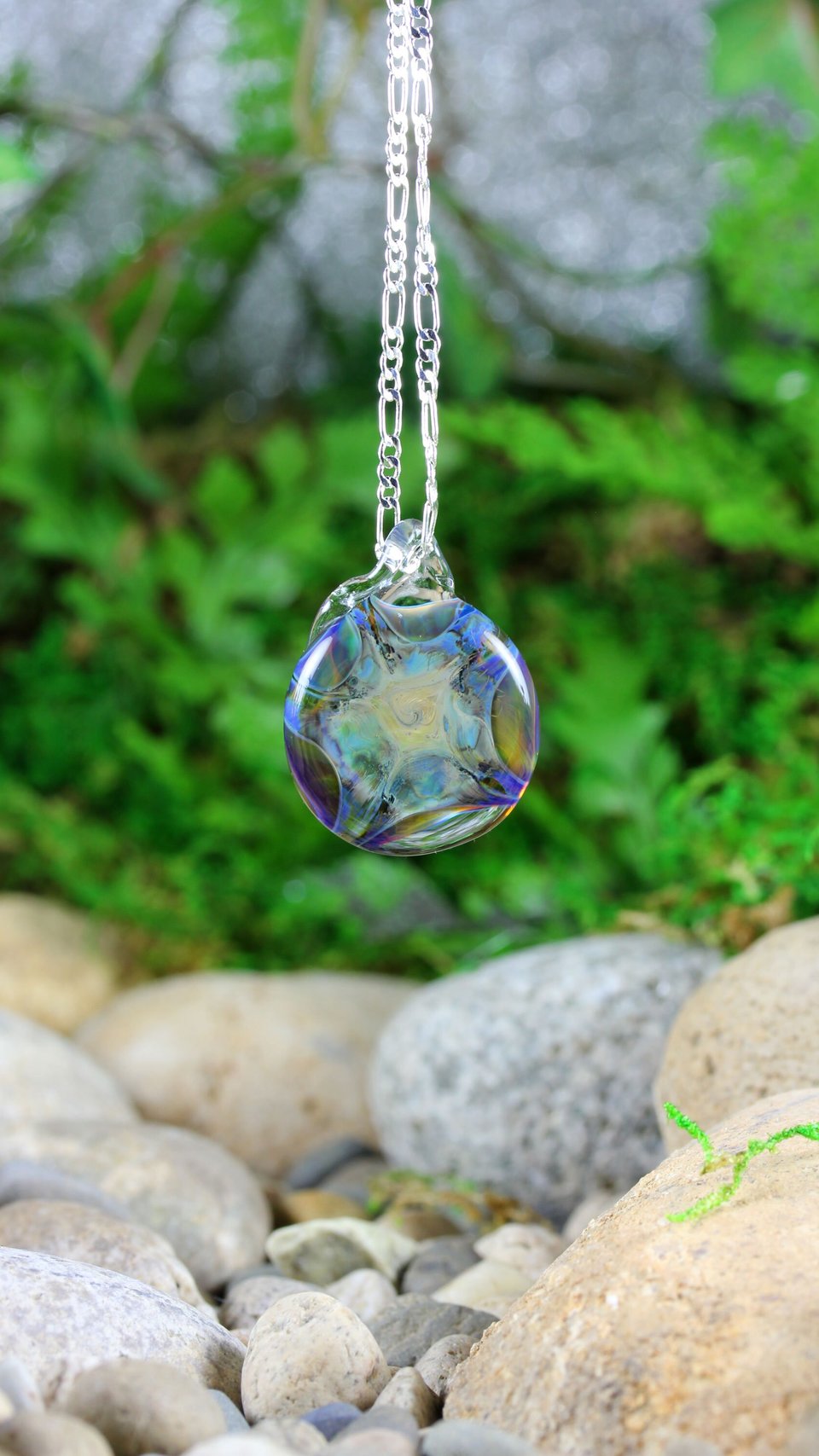 Iridescent Light Lampwork Pendant // Boro/Borosilicate Glass Necklace // Rainbow, Light-Catcher, Purples, Blues, Sterling Silver // Z1101