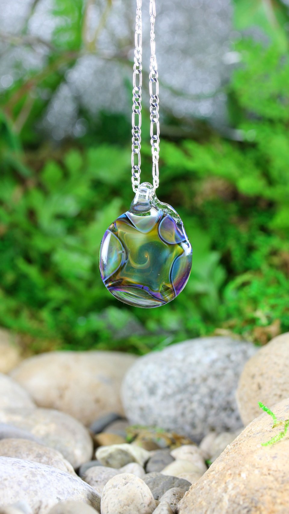 Iridescent Light Lampwork Pendant // Boro/Borosilicate Glass Necklace // Rainbow, Light-Catcher, Purples, Blues, Sterling Silver // Z1101