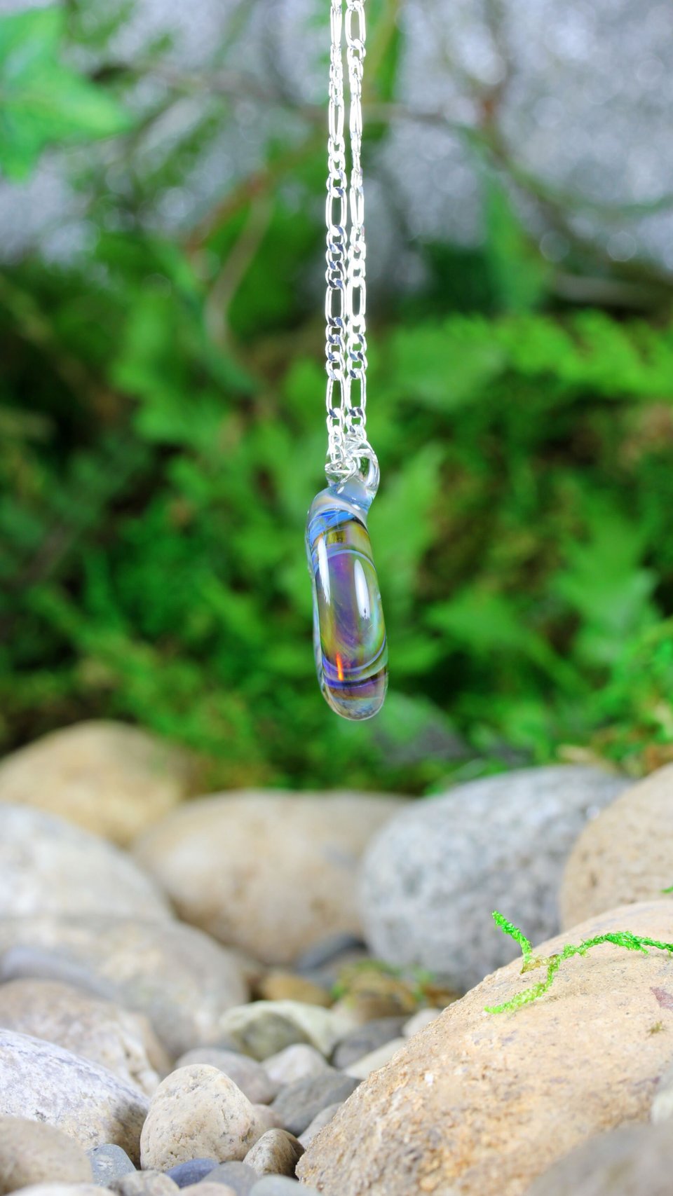 Iridescent Light Lampwork Pendant // Boro/Borosilicate Glass Necklace // Rainbow, Light-Catcher, Purples, Blues, Sterling Silver // Z1101