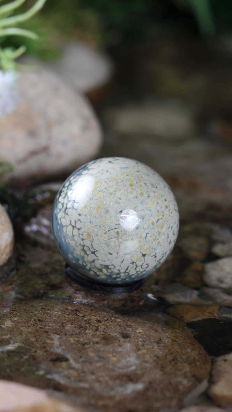 Handmade Lampwork Marble (Borosilicate/Boro Glass) Hand-Blown Hider Lunar Space Marbles - Mirror Moon Bubble - 1 inch / 26mm - Z773