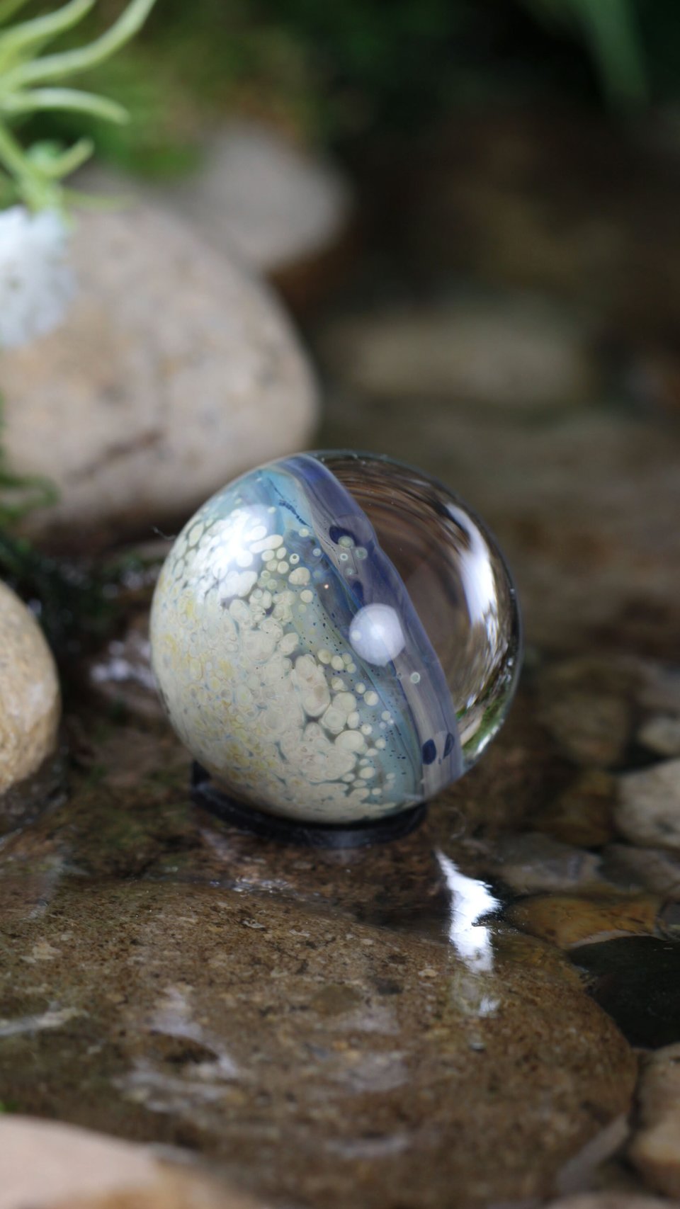 Handmade Lampwork Marble (Borosilicate/Boro Glass) Hand-Blown Hider Lunar Space Marbles - Mirror Moon Bubble - 1 inch / 26mm - Z773
