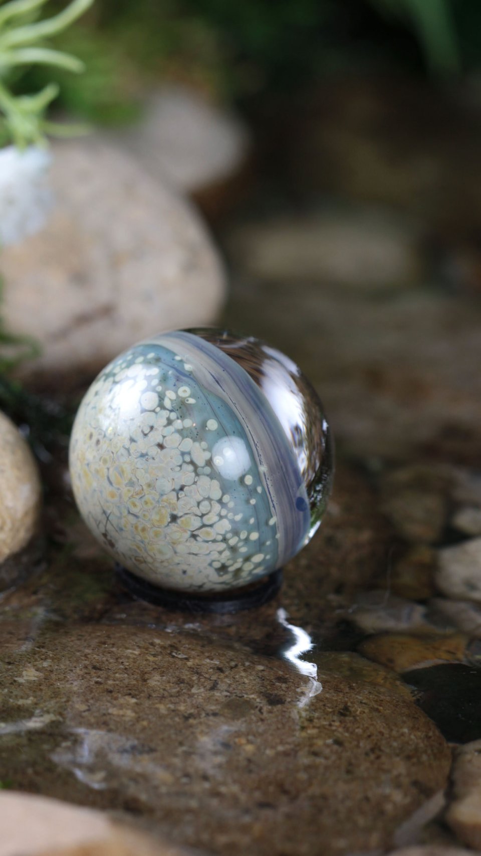Handmade Lampwork Marble (Borosilicate/Boro Glass) Hand-Blown Hider Lunar Space Marbles - Mirror Moon Bubble - 1 inch / 26mm - Z773