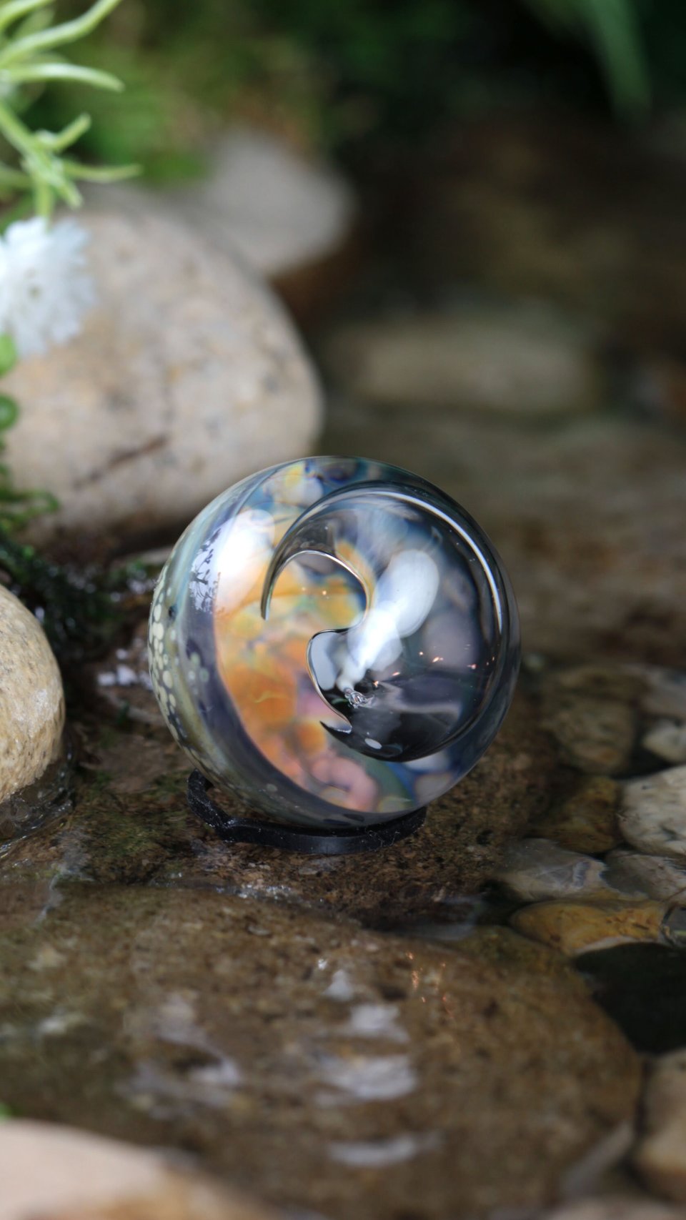 Handmade Lampwork Marble (Borosilicate/Boro Glass) Hand-Blown Hider Lunar Space Marbles - Mirror Moon Bubble - 1 inch / 26mm - Z773