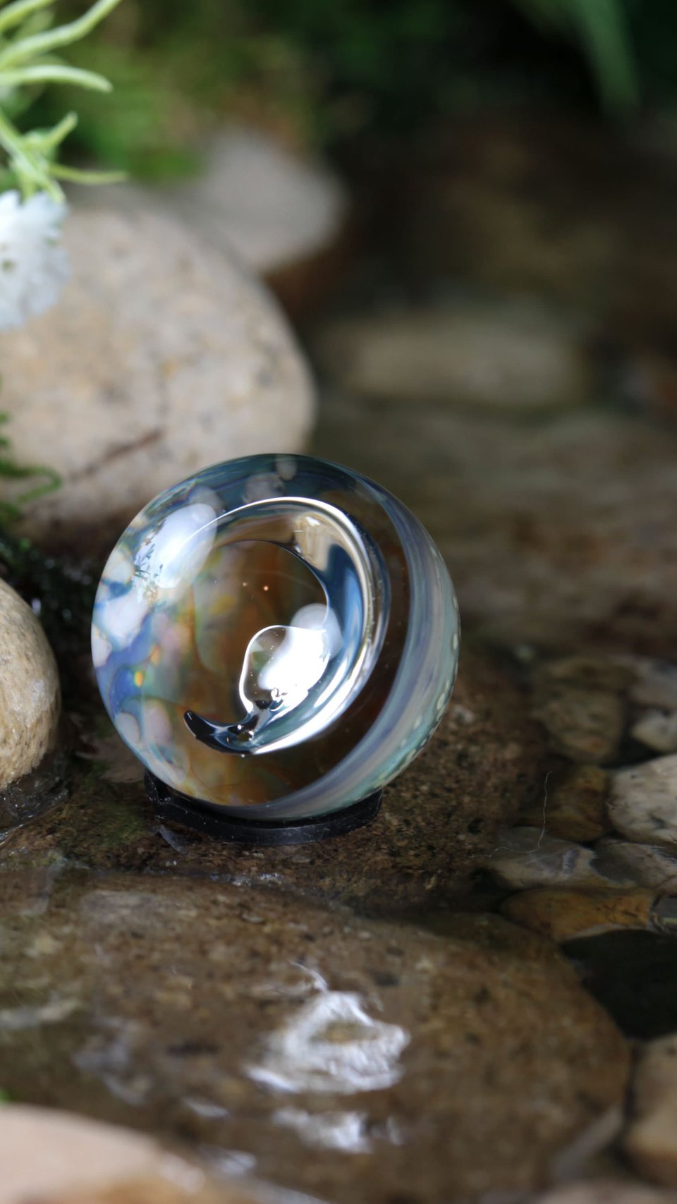 Handmade Lampwork Marble (Borosilicate/Boro Glass) Hand-Blown Hider Lunar Space Marbles - Mirror Moon Bubble - 1 inch / 26mm - Z773